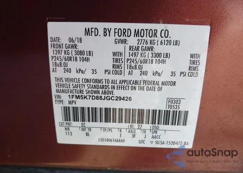 2018 Ford Explorer Xlt from USA, damaged, VIN 1FM5K7D88JGC29426